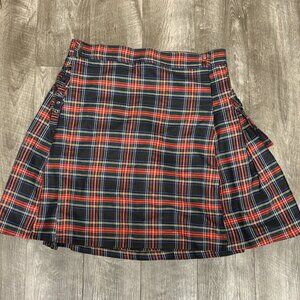 Pleated Plaid Midi Skirt/Kilt | Scarlet Darkness